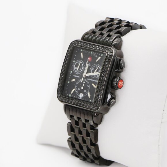 Michele Deco Diamond Chronograph Noir Diamond Black Steel Watch - Picture 6 of 6